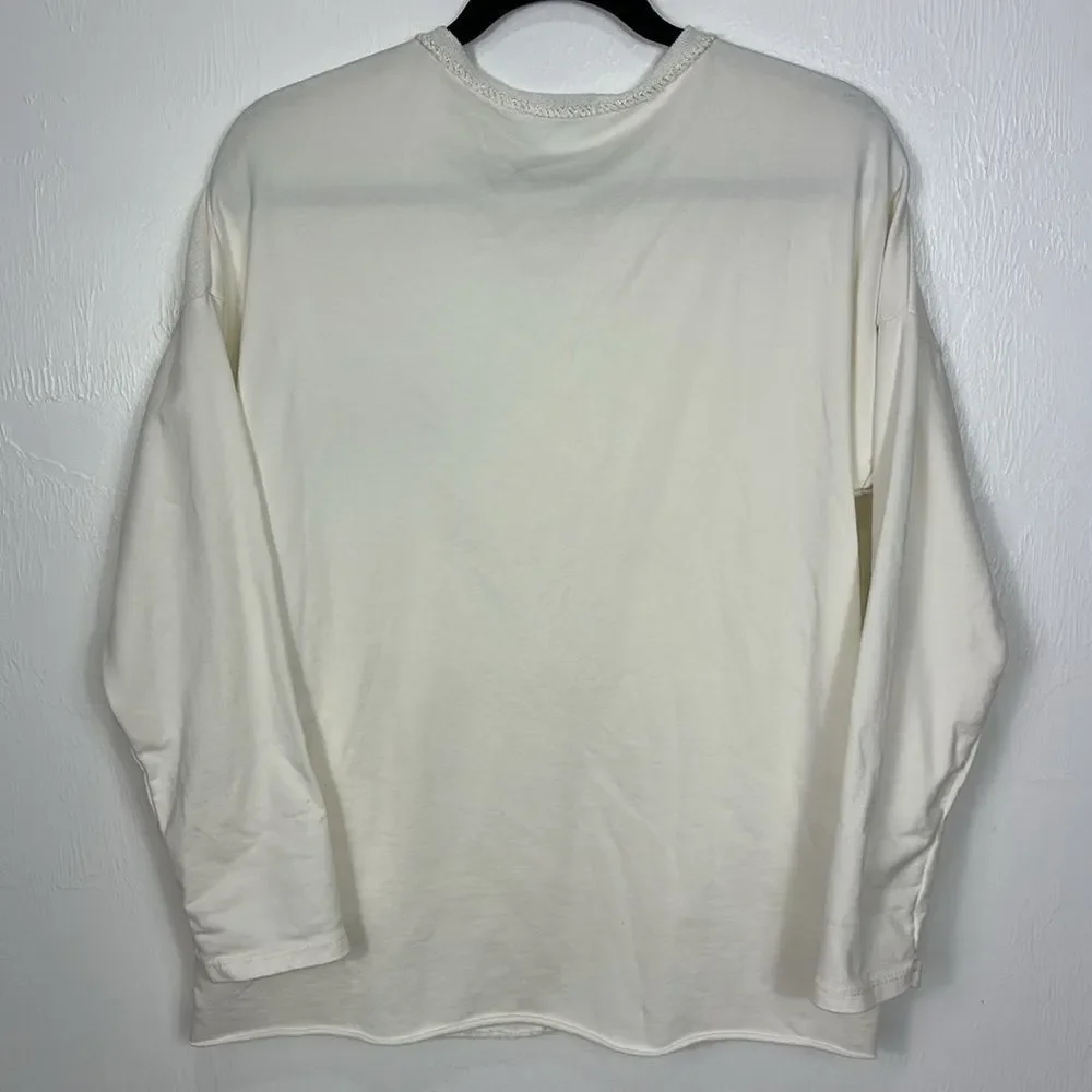 Tempo Paris Off White Cotton Blend Relaxed Fit Top Size S/M